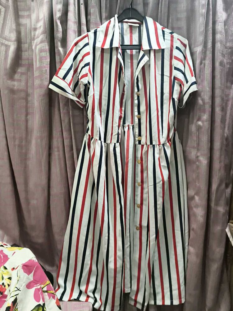 Striped Button-Down Shirt Dress