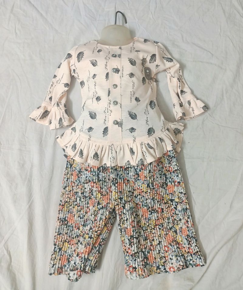 Peach Colour Plazo Set For 2-3 Year Old Girls