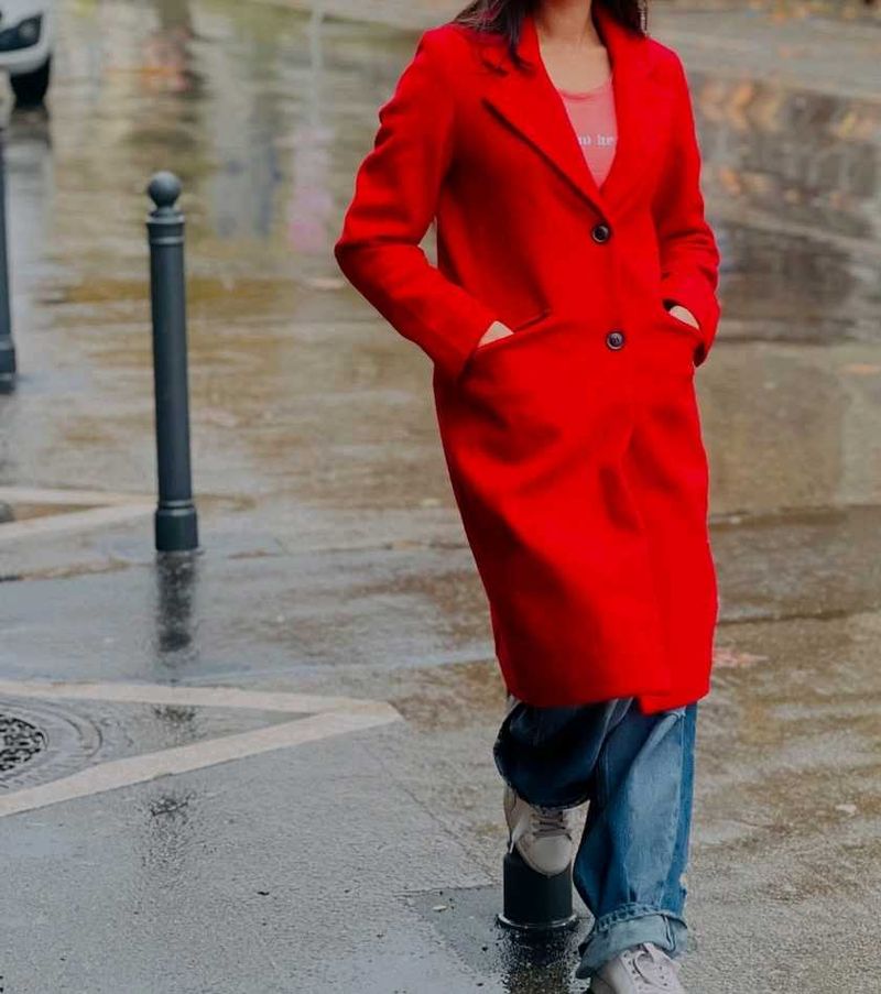 korean Red Buttoned Coat