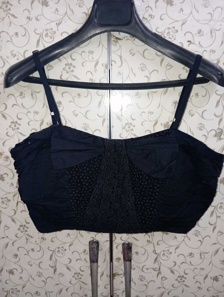 Black Bow Crop Top/ Blouse