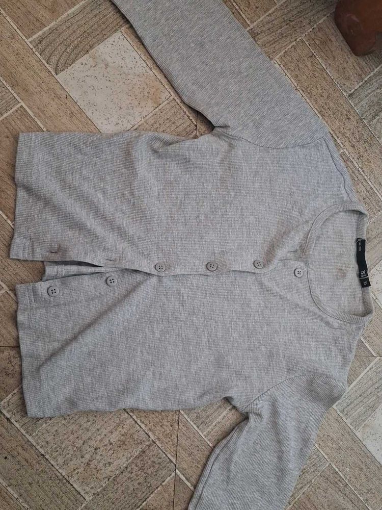 Cute Grey Long Sleeve Top,