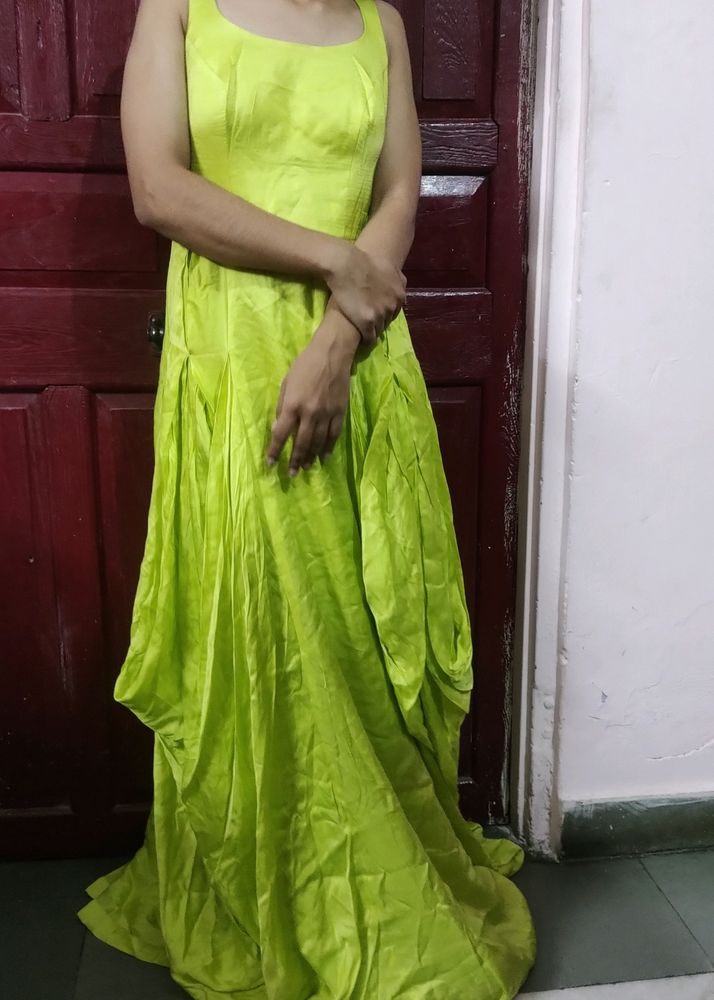 Parrot Green Satin Dress