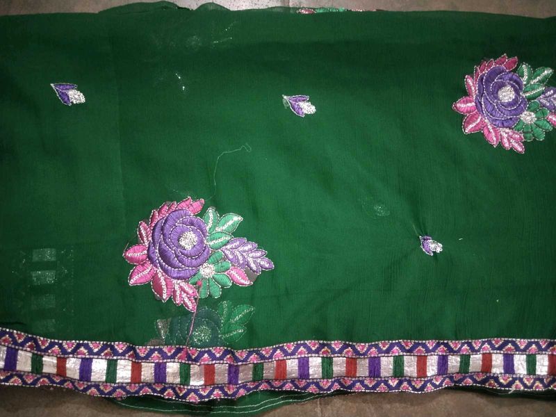Green  Patch Work Saree