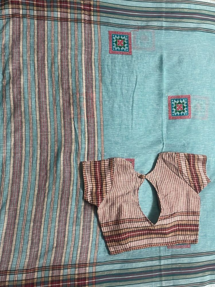 Striped Cotton Saree with Blouse