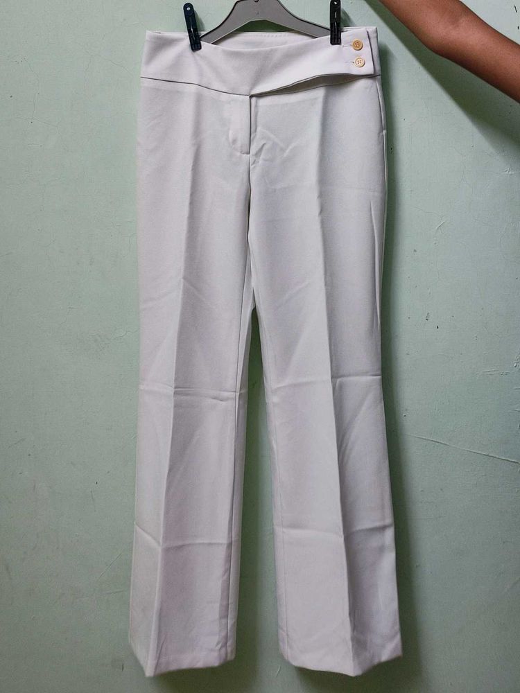 White Wide Leg Low Waist Trousers