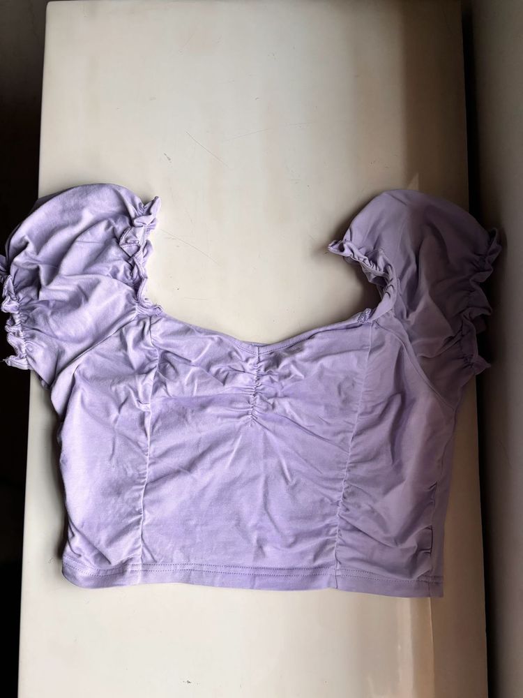 Lavender Puff Sleeve Crop Top
