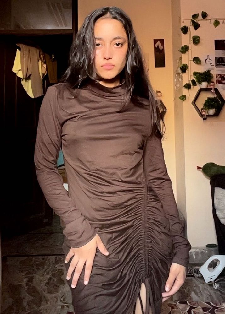 Brown Ruched Bodycon Dress