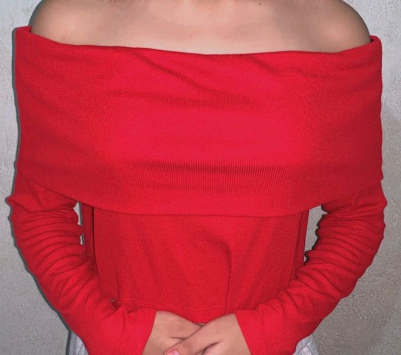 Red Off-the-Shoulder Long Sleeve