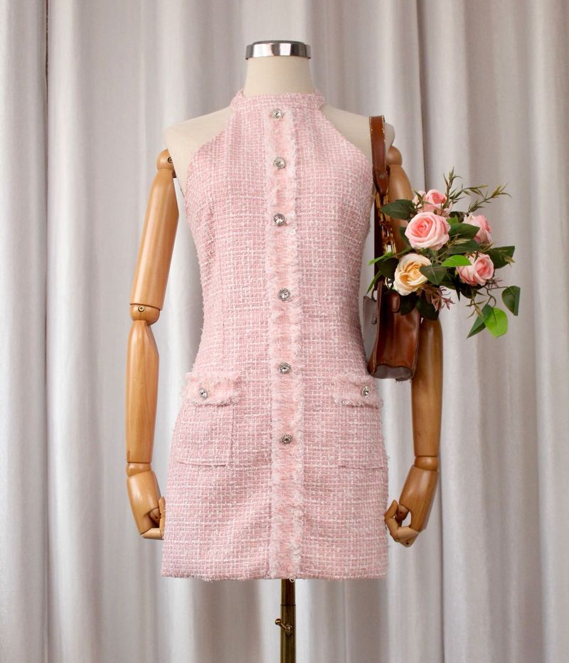 Pink Tweed Halter Dress