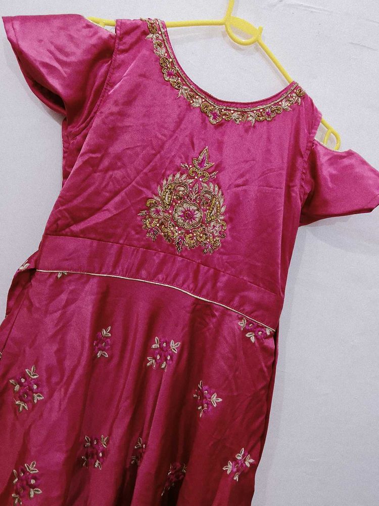 Pink Embroidered Ethnic Gown