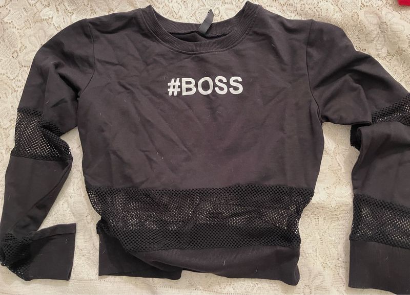Black #BOSS Mesh Panel Sweatshirt