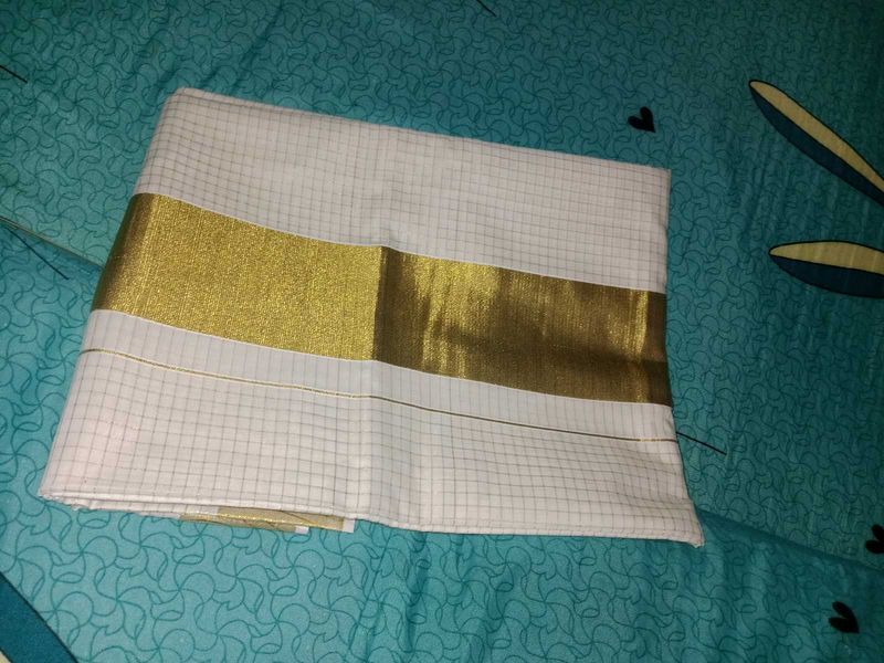 Kerala Kasavu Saree And With Blouse Piece