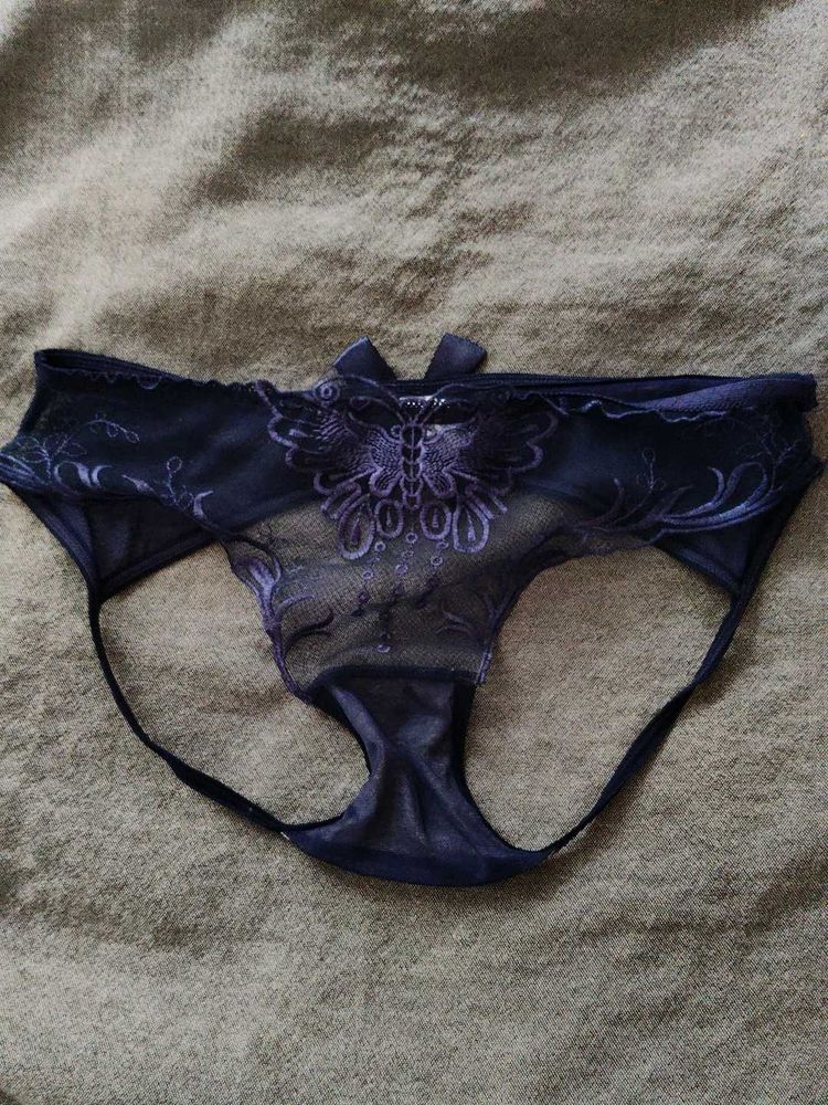 Navy Blue Butterfly Lingerie With Open A**