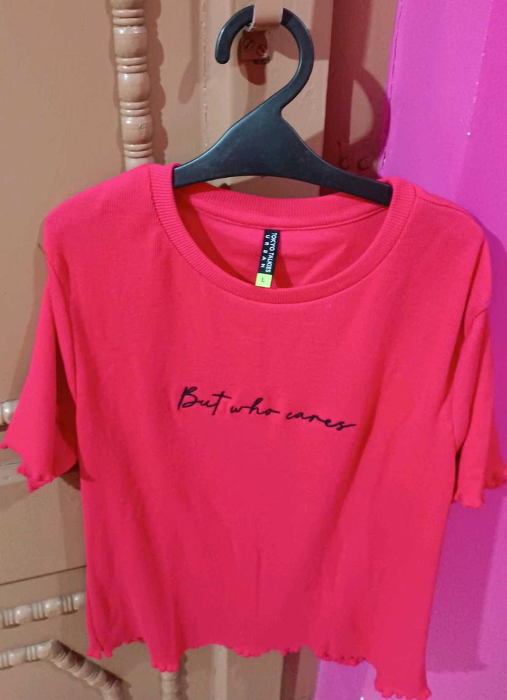 Pink Typography Printed Regular Top