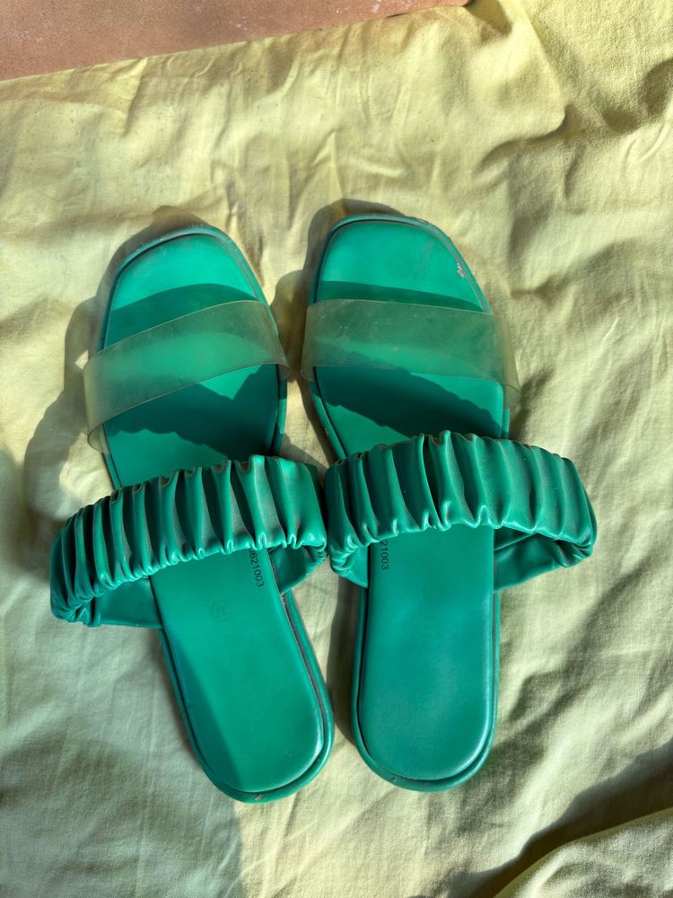 Green Ruched Slide Sandals