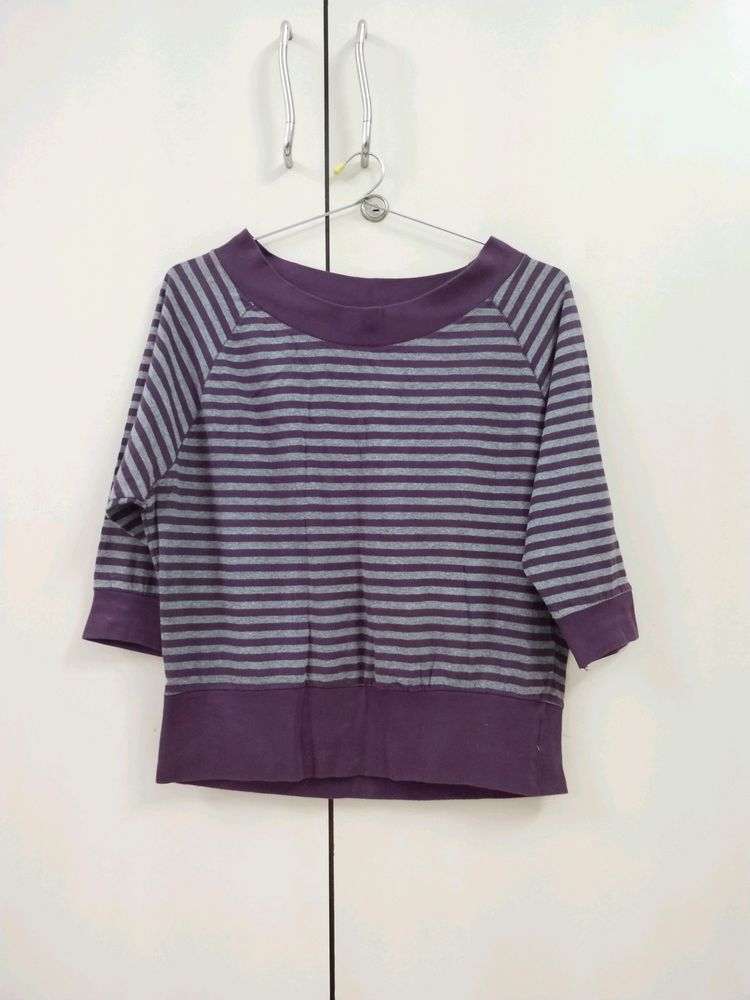Smart Purple Grey Top Cum Offshoulder Top