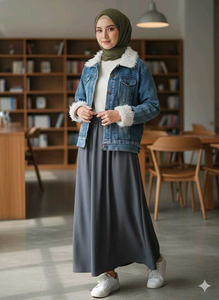 Denim Jacket with Fur Trim