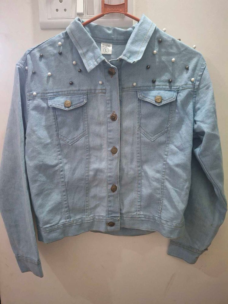 Pearl Embellished Denim Jacket