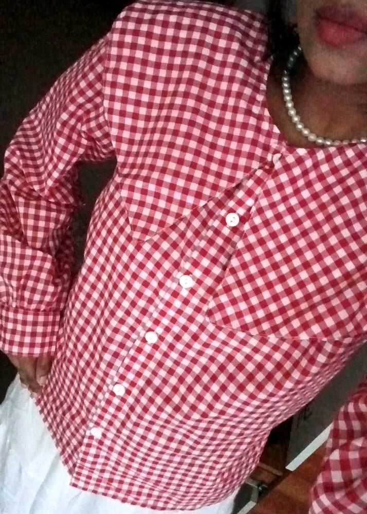 Red &amp; White Gingham Button-Down Shirt