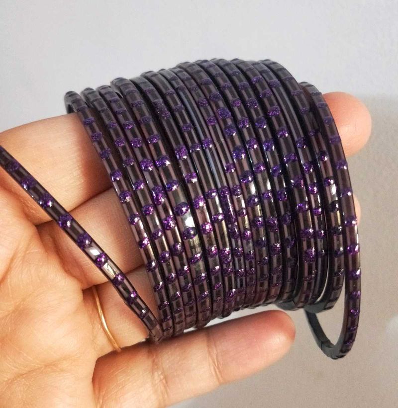 Purple Glitter Bangles Set