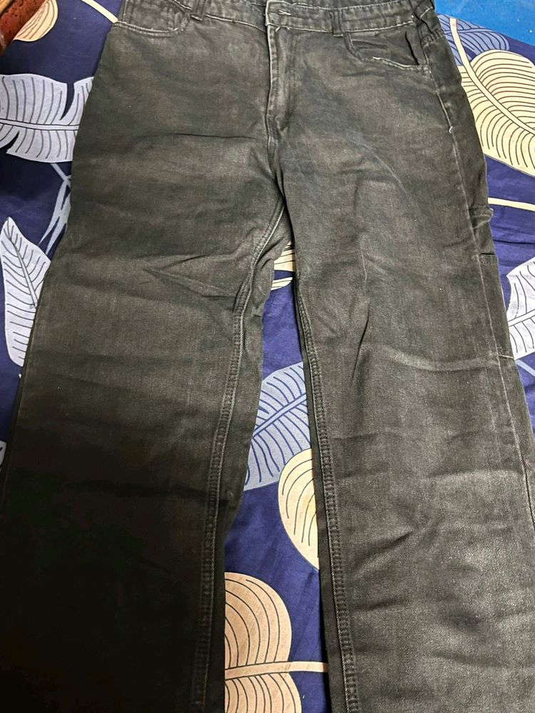 Wash Black Baggy Cargo Jeans