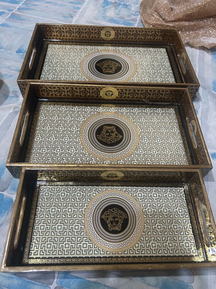 Wooden Tray Set In Versace Print