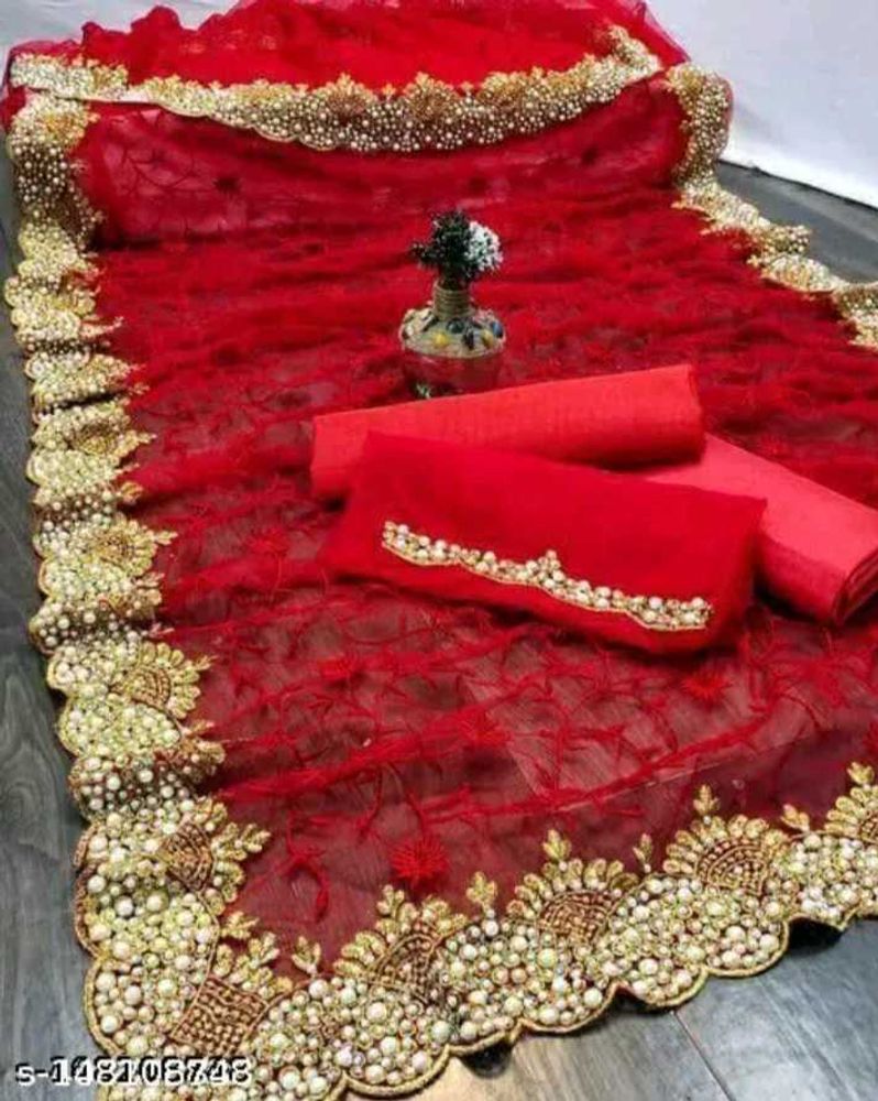 Red Net Saree For Weddings And Parties