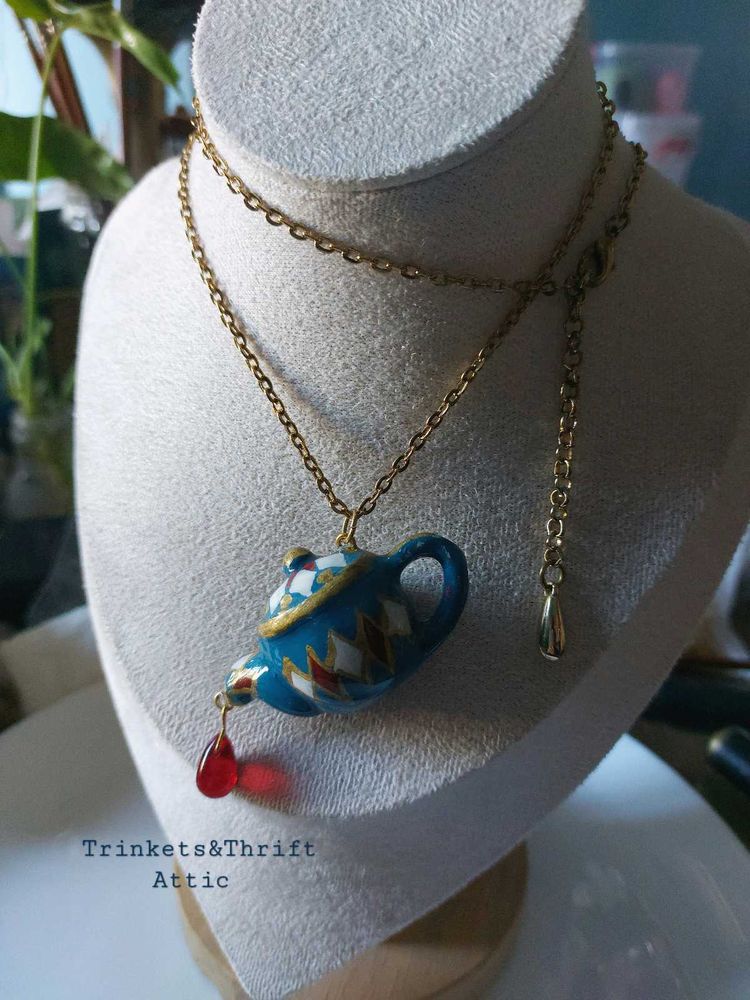 Handmade Blue Teapot &amp; cup set Earring/Necklace