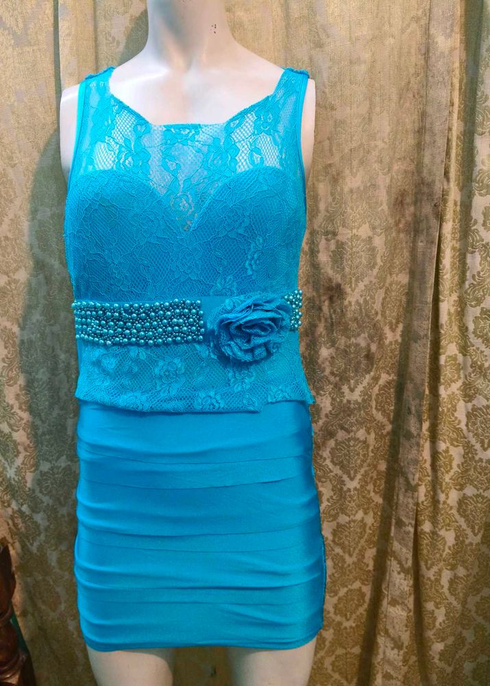 Turquoise Lace Mini Dress