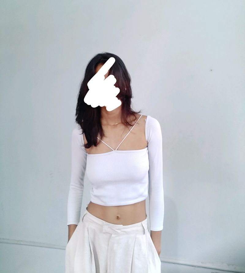 ZARA RIBBED OFF WHITE  CROP TOP