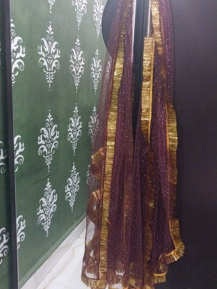 Gorgeous Mehroon Rajisthsni Posak Net Dupatta