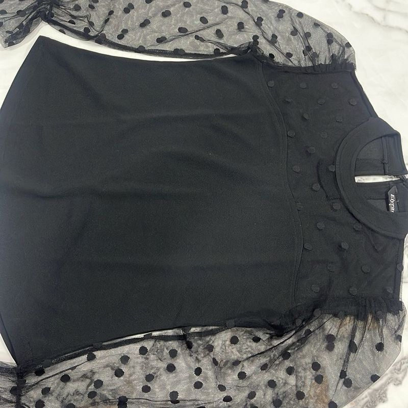 Chic Black Polka Dot Mesh Top
