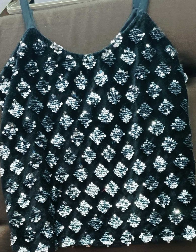 Sequin Embellished Velvet Tank Top