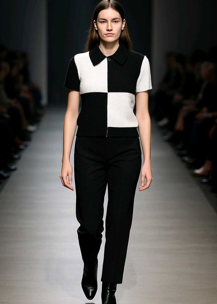 Black &amp; White Polo Woolen Top