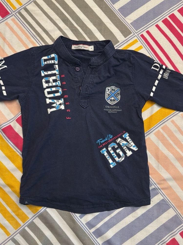 Boys Navy Graphic Print Shirt