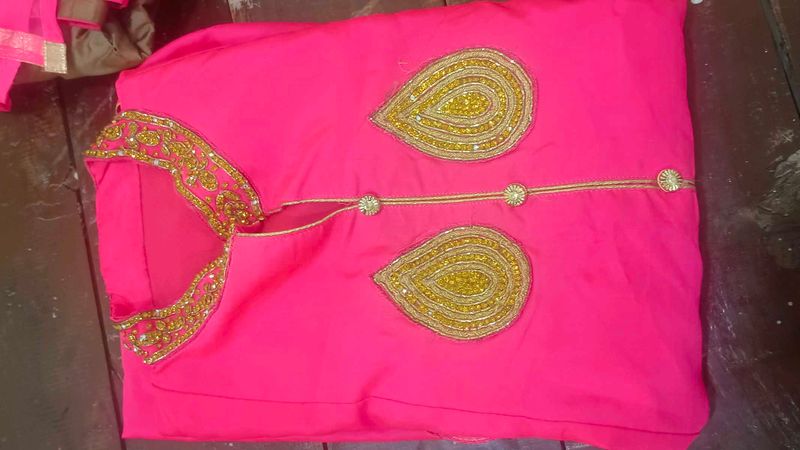 Graceful Pink and Gold Embroidered Ethnic Gown