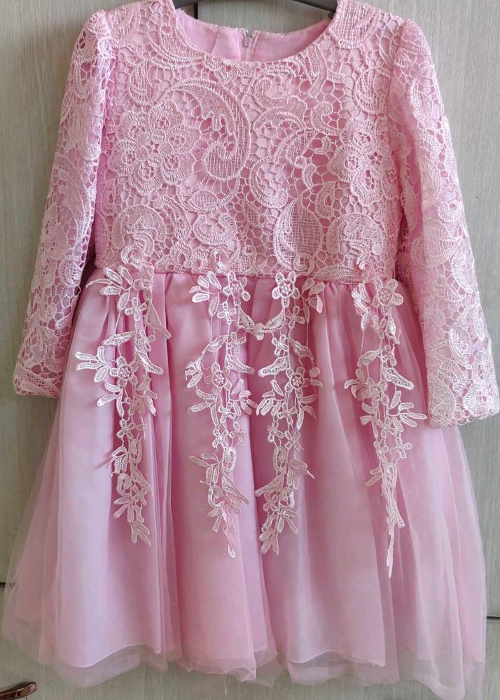Girls Polycotton Adorable Net Embroidered Dress