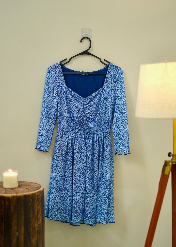 Blue Printed Mini Dress