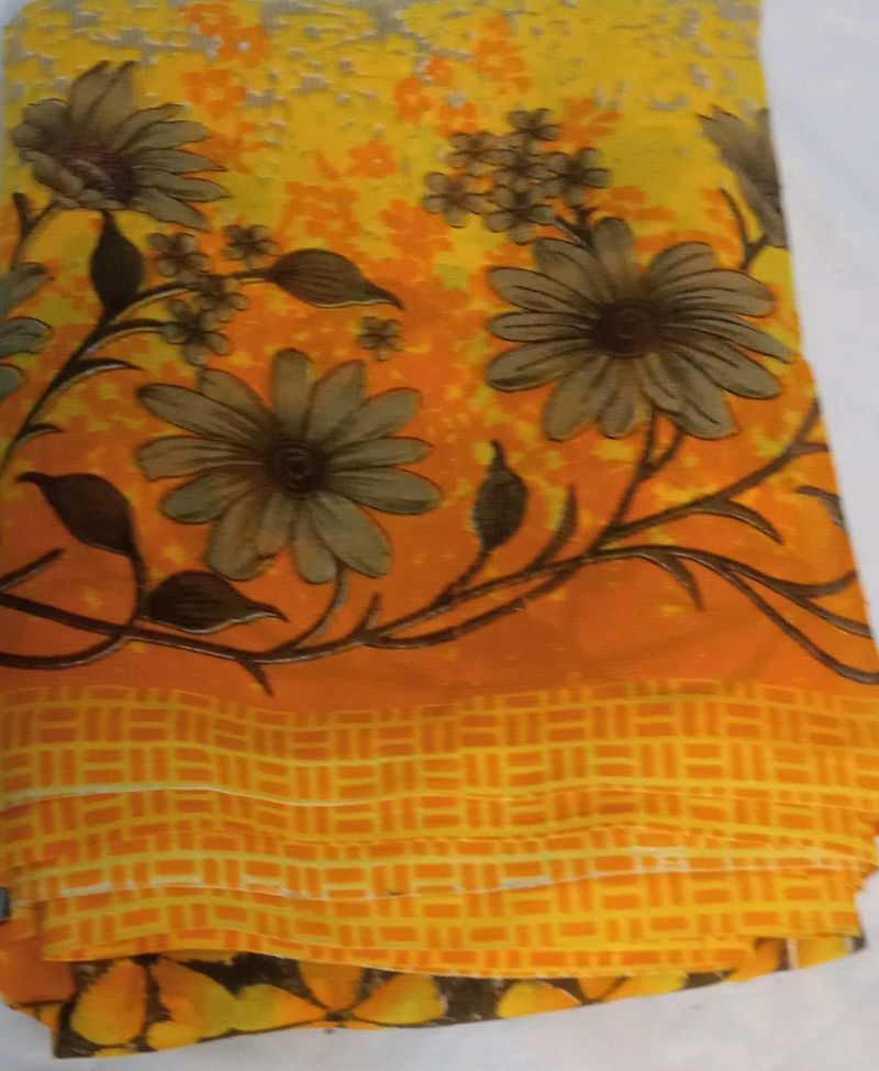 Floral  yellow georgette saree