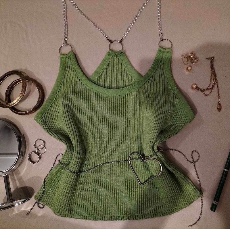 Sage Green Chain Detailed Tank Top