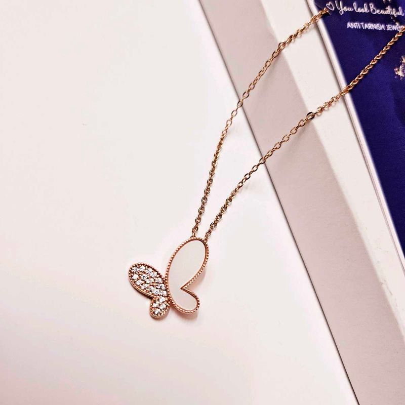 Studded Butterfly Rose Gold Pendant Necklace