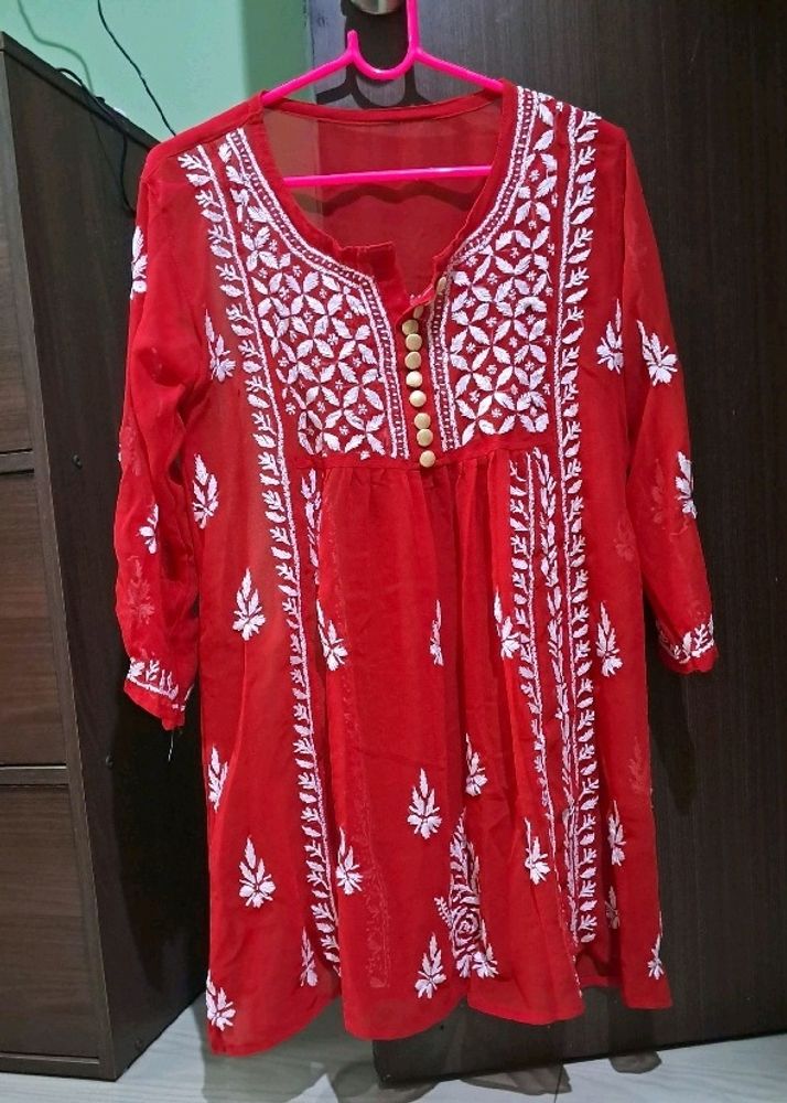 Chikankari Chiffon Short Kurti