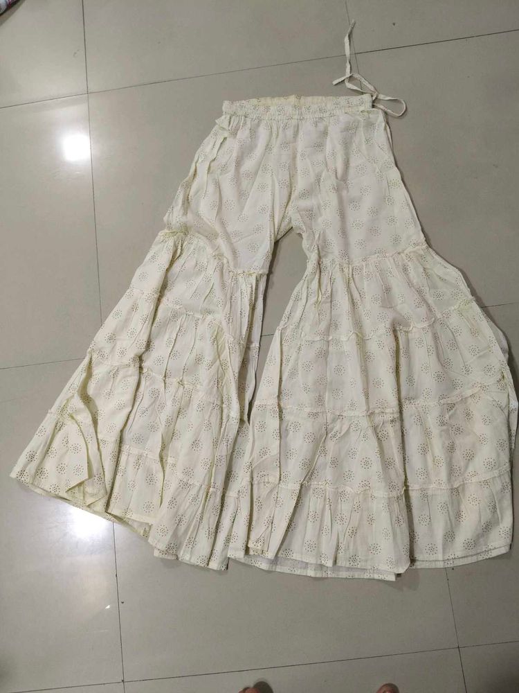 Tiered White Cotton Sharara