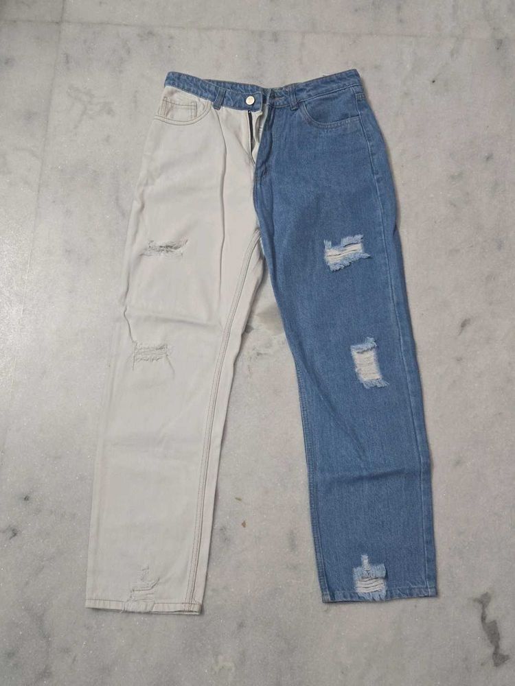 Two-Tone Ripped Jeans