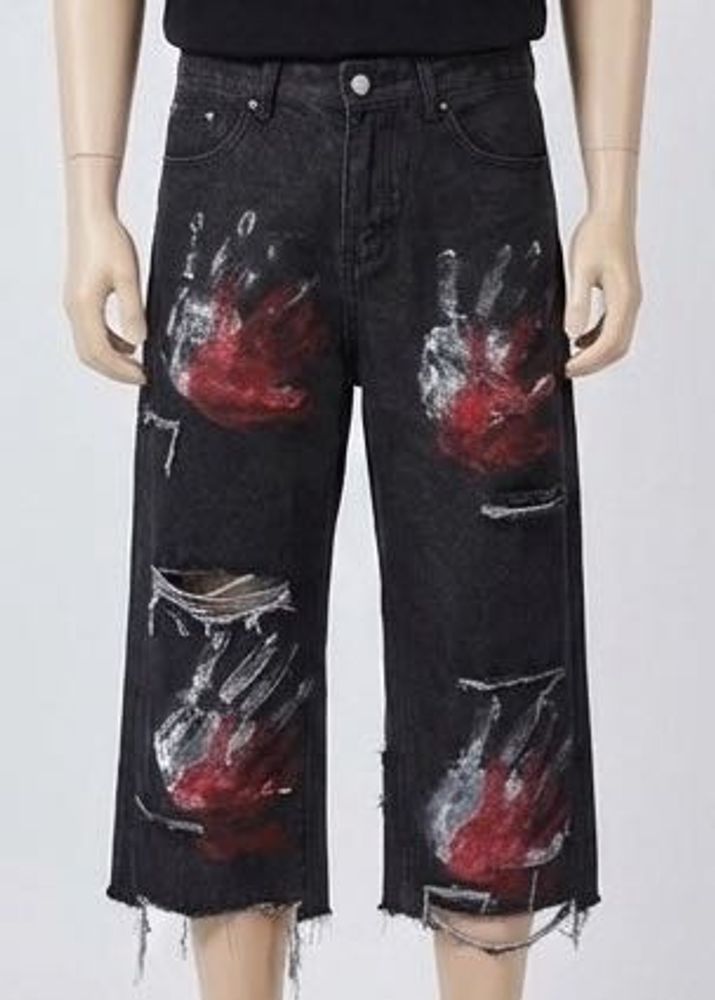 Distressed Handprint Jorts