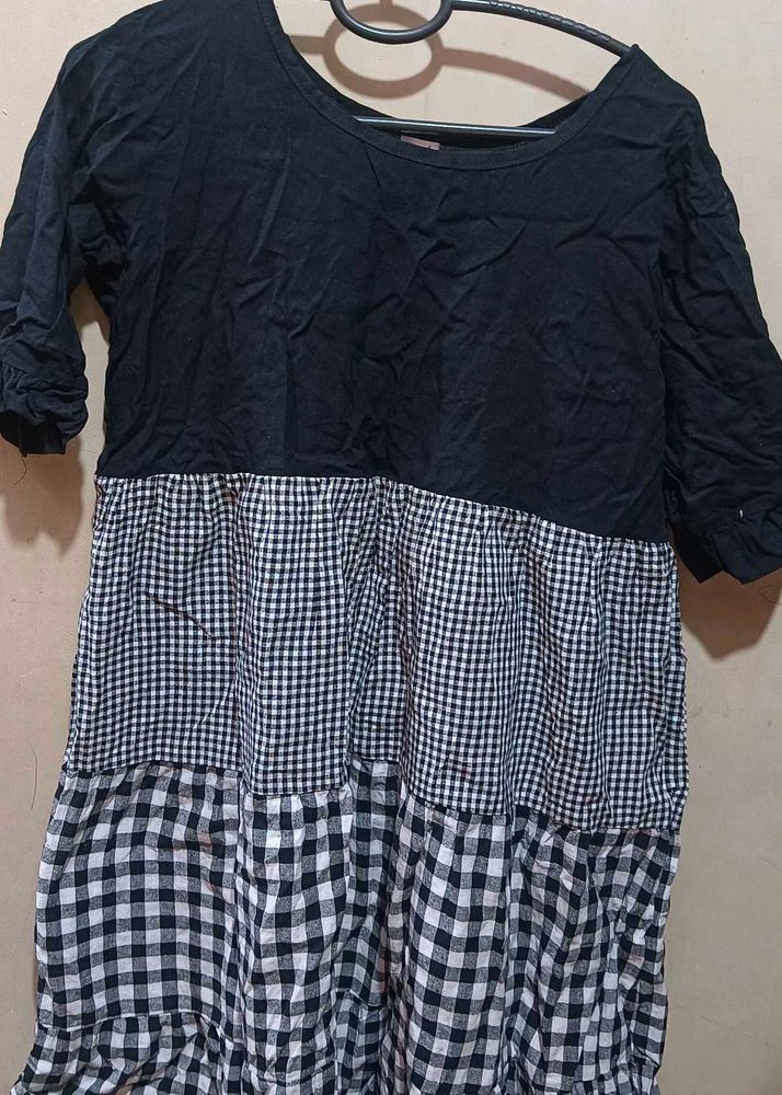 Black And White Cotton Short Dress