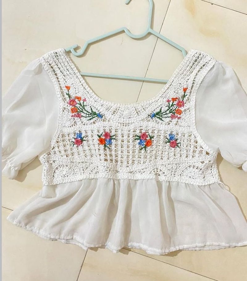 Floral Embroidered Crochet Top