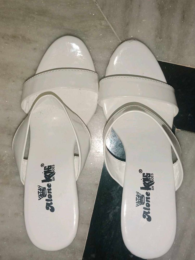 White Kitten Heel Slides