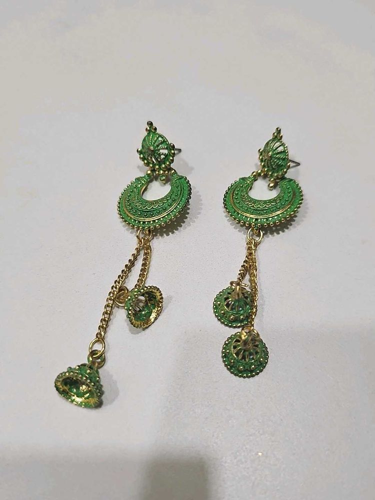 Green Jhumka Earrings