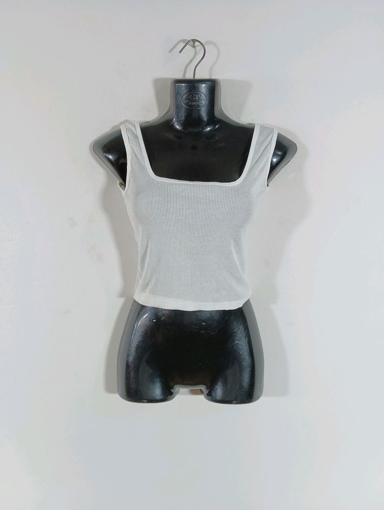 White Plain Casual Tank Crop Top (Women)